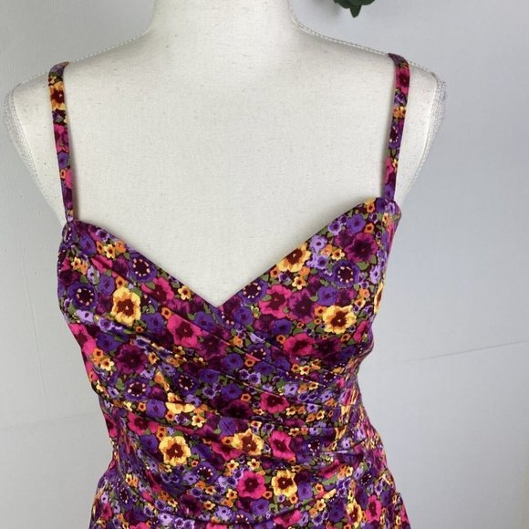 Princess Highway Size 8 Pencil Dress Bright Purple pink Floral - Picture 2 of 10